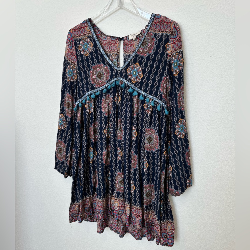 Umgee Navy and Pink Boho Midi Dress - Picture 4 of 13